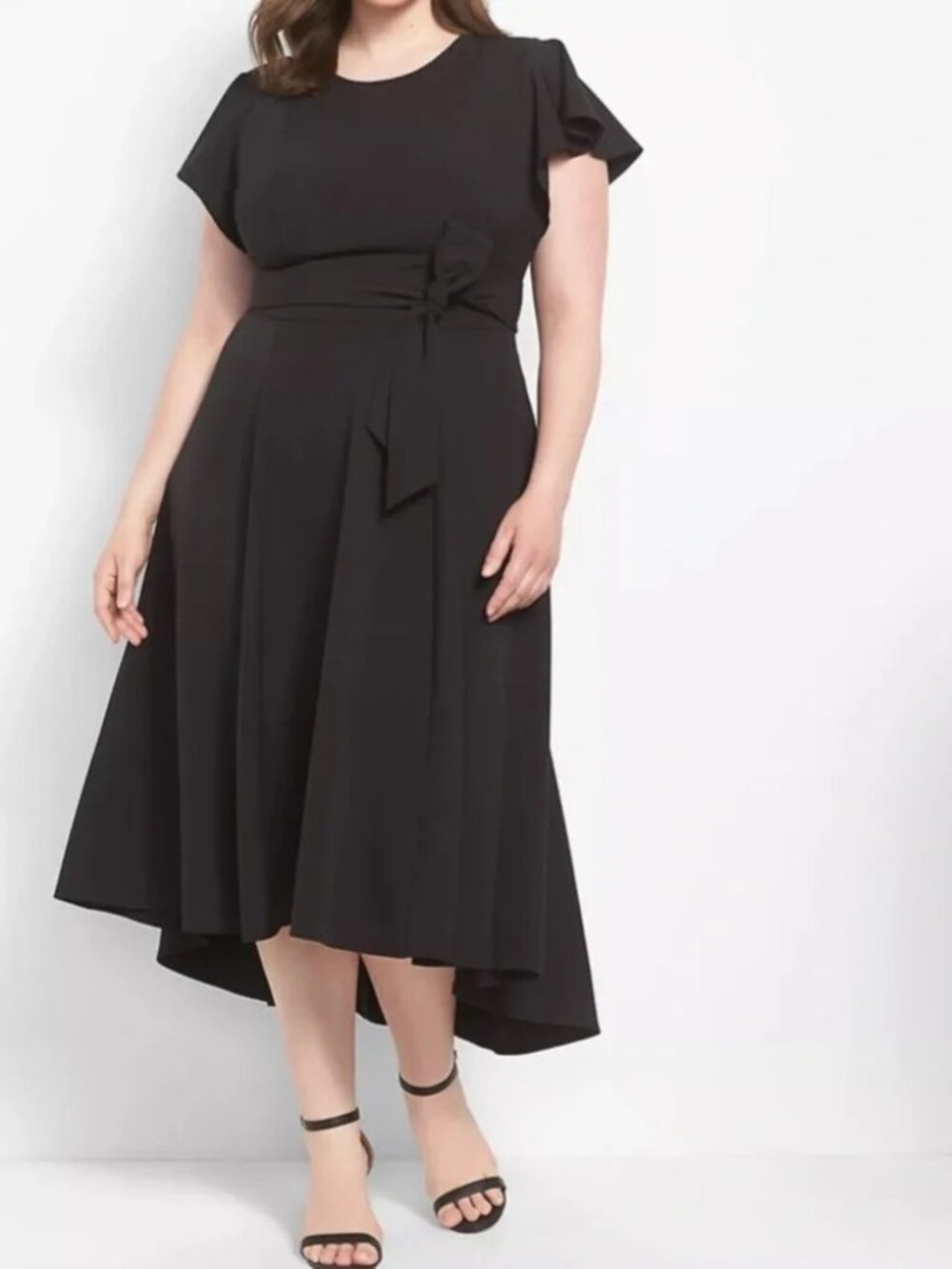 Lane Bryant Lena Black High-Low Midi Dress Size 20 Flutter Sleeve Belted